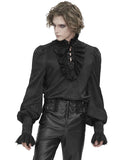 Devil Fashion Mens Gothic Aristocrat Lace Up Ruffle Poet Shirt - Black Jacquard