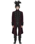 Devil Fashion Mens Eldermyst Long Gothic Overcoat - Red Chenille