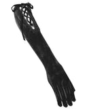 Devil Fashion Womens Long Gothic Velvet Lace-Up Evening Gloves - Black