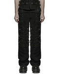 Punk Rave Mens Apocalptic Gothic Studded Shredded Mesh Inset Pants