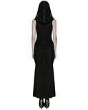 Punk Rave Womens Long Gothic Lace Hooded Ruched Maxi Dress