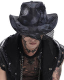 Devil Fashion Mens Apocalyptic Gothic Punk Distressed Mesh Fedora Cowboy Hat
