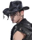 Devil Fashion Mens Apocalyptic Gothic Punk Distressed Mesh Fedora Cowboy Hat