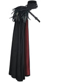 Devil Fashion Mens Gothic Rayvyn Feathered One-Shoulder Cloak Cape - Black & Red