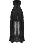 Punk Rave Womens Long Gothic Mesh Strapless Dress With Embroidered Lace