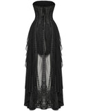 Punk Rave Womens Long Gothic Mesh Strapless Dress With Embroidered Lace