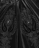 Punk Rave Womens Long Gothic Velvet & Lace Applique Hooded Cloak - Black