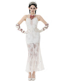 Dark In Love Womens Romantic Gothic Embroidered White Lace Mermaid Dress