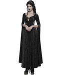 Punk Rave Womens Long Gothic Rose Velvet Flared Split Sleeve Maxi Dress - Black