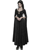 Punk Rave Womens Long Gothic Rose Velvet Flared Split Sleeve Maxi Dress - Black