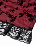 Dark In Love Womens Elegant Gothic Flocked Ivy Cami Corset Top - Red & Black