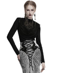 Punk Rave Daily Life Womens Elegant Gothic Swing Collar Lace Inset Top
