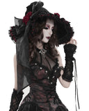 Devil Fashion Womens Gothic Roses Velvet Pointed Witch Hat - Black & Red