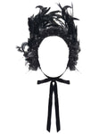 Eva Lady Womens Dark Gothic Lolita Feathered Rose Bonnet Hat