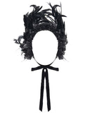 Eva Lady Womens Dark Gothic Lolita Burlesque Feathered Rose Bonnet Hat Black