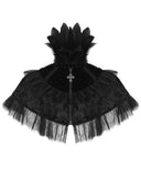 Eva Lady Dark Devore Baroque Gothic Feathered Velvet Shrug Cape