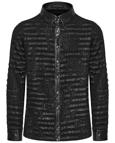 Punk Rave Mens Dark Gothic Striped Paisley Dress Shirt