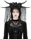 Dark In Love Womens Gothic Fringed Horns Fascinator Tiara