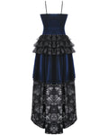 Dark In Love Womens Gothic Lolita Velvet & Lace Fishtail Prom Dress - Blue & Black