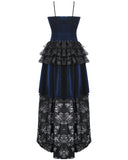 Dark In Love Womens Gothic Lolita Velvet & Lace Fishtail Prom Dress - Blue & Black