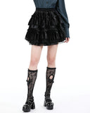 Dark In Love Dark Gothic Lolita Layered Velvet & Lace Frill Skater Mini Skirt