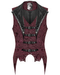 Punk Rave Mens Dark Victorian Gothic Damask Jacquard Waistcoat Vest - Red