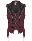 Punk Rave Mens Dark Victorian Gothic Damask Jacquard Waistcoat Vest - Red