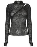 Punk Rave Daily Life Womens Asymmetric Spliced Gothic Spiderweb Top