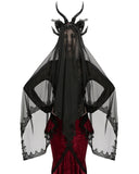 Punk Rave Womens Dark Gothic Beaded Demon Horns 2-Piece Mesh Veil