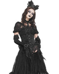 Devil Fashion Womens Long Gothic Velvet & Lace Rose Embellished Opera Gloves