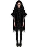 Punk Rave Womens Dark Bohemian Gothic & Faux Fur Hooded Cloak Cape