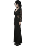 Punk Rave Womens Long Gothic Lace Sleeves Ruched Maxi Dress