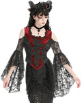 Dark In Love Womens Dark Elegant Gothic Velvet & Lace Applique Blouse Top - Red & Black