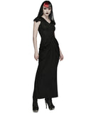 Punk Rave Womens Long Gothic Lace Hooded Ruched Maxi Dress