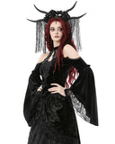 Dark In Love Womens Romantic Gothic Velvet & Lace Teardrop Cutout Blouse Top