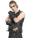 Devil Fashion Mens Dark Punk Spiked Mesh Armwarmer Gloves - Black