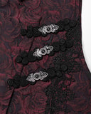 Punk Rave Mens Gothic Jacquard Rose Lace Applique Waistcoat Vest - Red