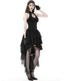 Dark In Love Womens Regency Gothic Lolita Rose Jacquard High Low Halter Dress