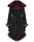 Eva Lady Womens Baroque Gothic Damask Winter Coat With Faux Faur Trims - Black & Red