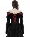 Dark In Love Womens Gothic Courtesan Vampire Velvet & Off Shoulder Top - Black & Red