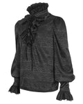 Devil Fashion Mens Gothic Aristocrat Lace Up Ruffle Poet Shirt - Black Jacquard