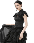 Dark In Love Womens Gothic Jacquard & Lace Keyhole Blouse Top