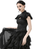 Dark In Love Womens Gothic Jacquard & Lace Keyhole Blouse Top