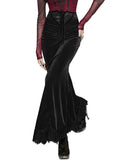 Punk Rave Daily Life Womens Long Gothic Velvet Ruched Split Waist Skirt - Black