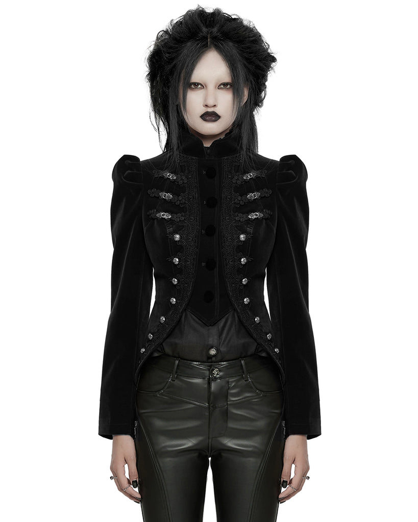 Punk Rave Womens Gothic Velvet Cutaway Military Riding Jacket - Black ...