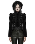 Punk Rave Womens Gothic Velvet Cutaway Military Riding Jacket - Black