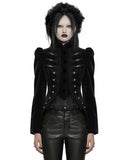 Punk Rave Womens Gothic Velvet Cutaway Military Riding Jacket - Black