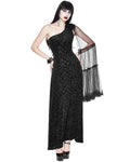 Eva Lady Long Baroque Gothic Flocked Velvet Maxi Dress With Shoulder Cape