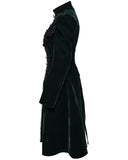 Punk Rave Womens Gothic Velvet Embellished Mid Length Military Coat - Bottle Green