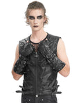 Devil Fashion Mens Dark Punk Spiked Mesh Armwarmer Gloves - Black